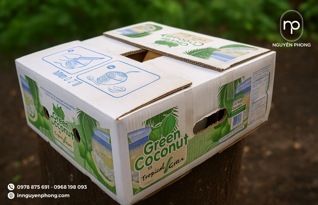 Mẫu thùng carton đựng dừa đẹp